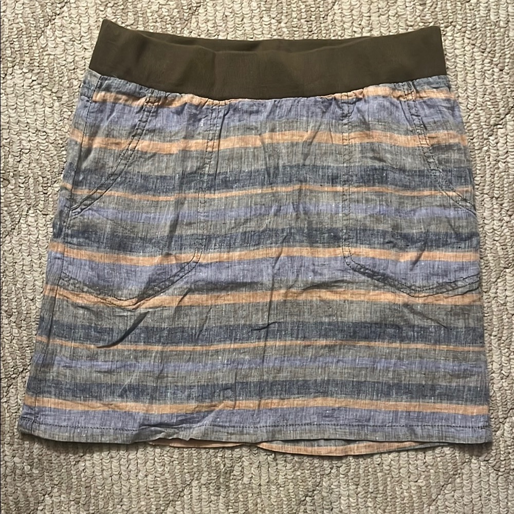 Toad & Co. Striped Blue and Tan Women's Skirt, Linen, size small, NWT